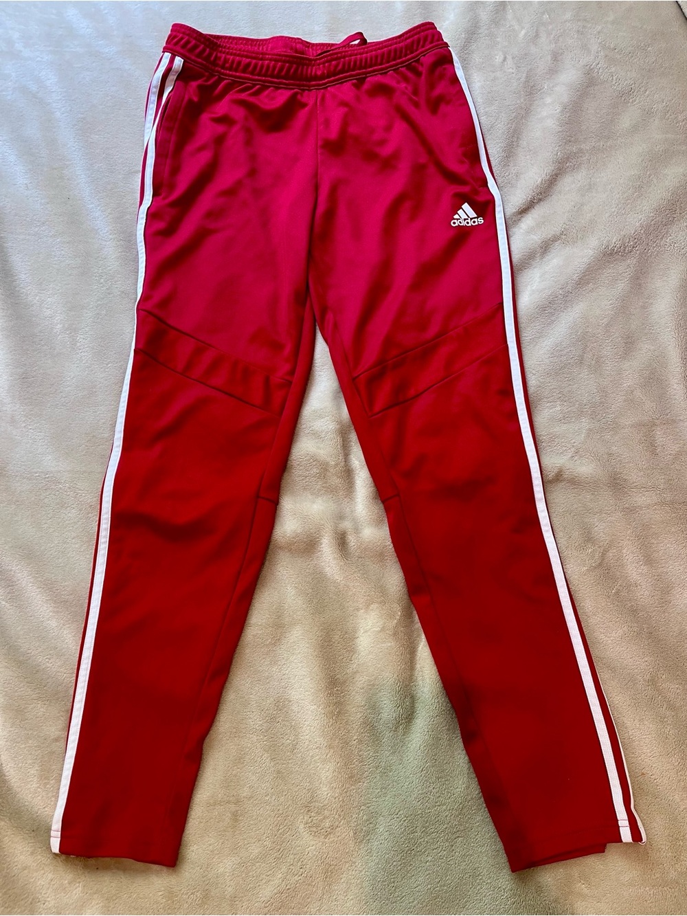 Adidas Red Climacool Track Pants Women’s M (12-14) White Stripes Zip Ankles